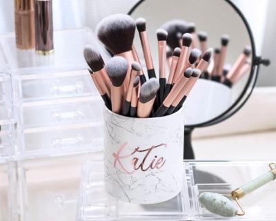 China Madame Makeup Storage Rose Gold Brush Holder White Glass Personalized Pen Holder for sale