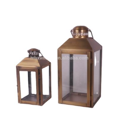 China Home decoration metal candle lantern handmade copper plated candle holder for home deco for sale