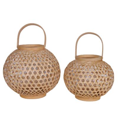 China Minimalist recycle material bamboo lantern in candle holder with glass candle holder for home deco for sale