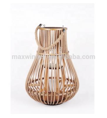 China Minimalist rattan candle lantern with glass cup for sale