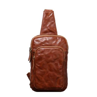 China Waterproof Vintage Men's Cowhide Chest Bag - Stylish Crossbody Backpack for Men for sale