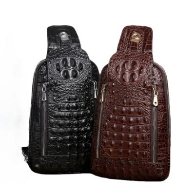 China Music OEM Factory Custom Crocodile Pattern Men's Chest Bag Casual Cowhide Shoulder Bag Genuine Leather man Fashion Bag for sale