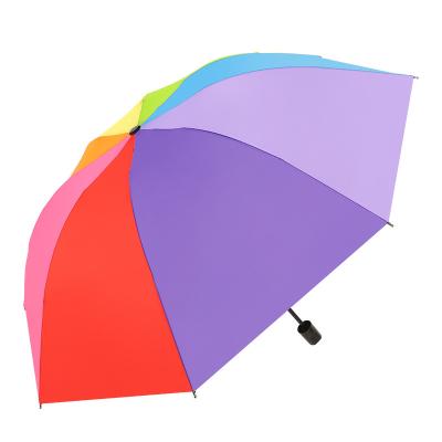 China Modern Fashion Rainbow Color Umbrella Outdoor Portable 3 Folding Umbrella Custom Logo Advertising Umbrella for sale