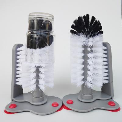 China Stocked Wholesale Cleaner PP Bristle Cup Cleaning Brush Bottle Wine Glass Bottle Cleaning Brush With Suction Cup for sale