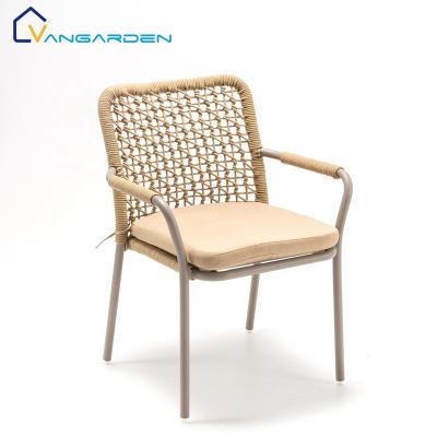 China Fashionable Stackable Outdoor Furniture Rope Weather Outdoor Patio Dining Chair With Arm Rest for sale