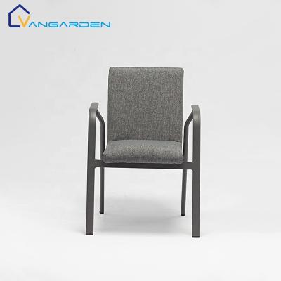 China Famous Time Outdoor Furniture Fabric Outdoor Dining Chair With Arms Metal Restaurant Chairs For Garden for sale