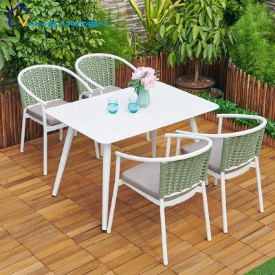 China Vangarden Waterproof Outdoor Aluminum Rope Furniture Outdoor Garden Furniture Dining Table Set for sale