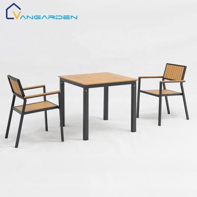 China Waterproof Outdoor Furniture 3 Piece Color Cafe Garden Patio Set Wooden Dining Table for sale