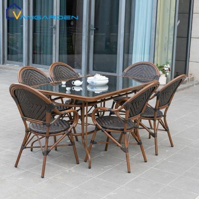 China Waterproof Outdoor Table And Peacock Chair Furniture 6 Seater Patio Wicker Outdoor Furniture for sale