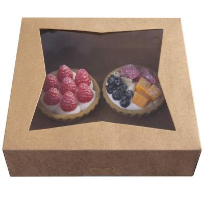 China Handmade 9 Inch Brown Bakery Pie Boxes, Large Kraft Paper Boxes With Natural Disposable PVC Window Box 9x9x2.5 Inch for sale