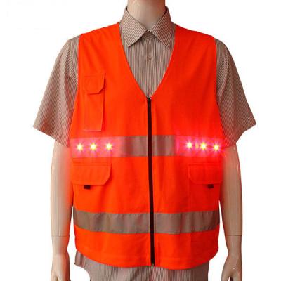 China Custom High Visibility Mesh Water Proof Night USB Construction Padding Traffic Led With Pockets Orange Safety Reflective Vest for sale