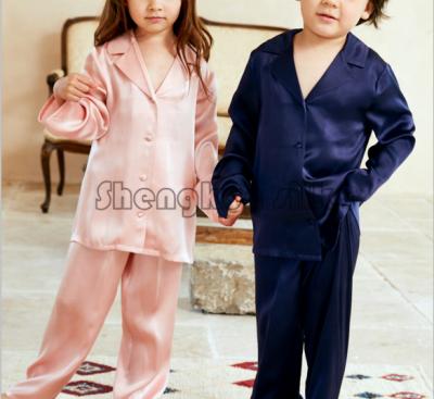 China Blue Color S M L XL Autumn Winter Breathable Silk Pajamas China Manufacturer Pure Silk Navy Kids Pajamas Sets for sale