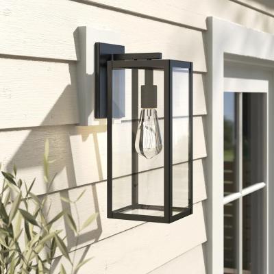 China Waterproof tempered glass aluminum single box with shade e27 clear glass outdoor wall lantern light for sale