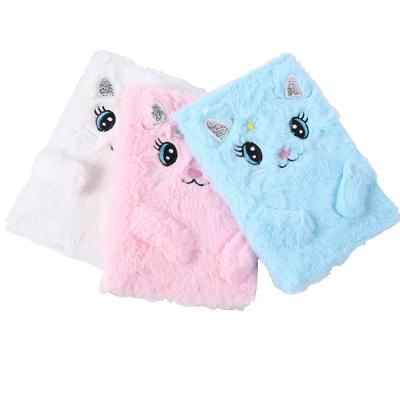 China Cat Smoothy Cover Kawaii Girls Pink Color Cute Plush Notebook Printed Fluffy Notebook Te koop