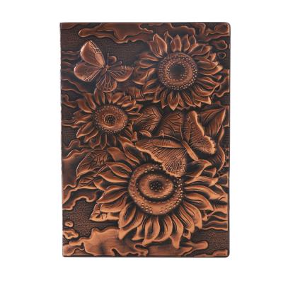 China Custom Embossed Hardcover PU Leather Notebook, Sunflower Retro Embossed A5 Travel Journal Notebook - Copper for sale