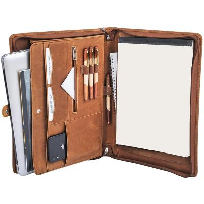 Chine Shop Laptop Padfolio Folder Genuine Leather Folder with Zipper Work Folder with Notepad à vendre