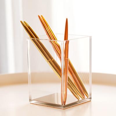 China Fashion Acrylic Makeup Brush Holder Storage Organizer with Base Pen Holder Cup Desk Accessories Solid Gold en venta