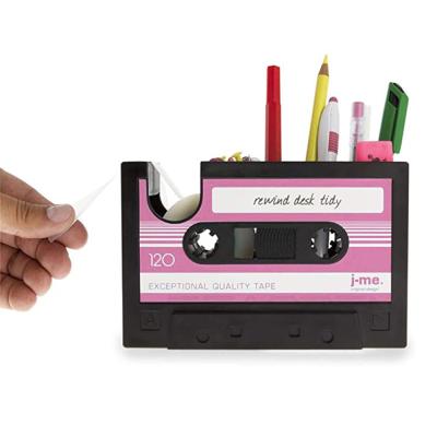 중국 Creative Multifunctional Pen Holder Retro Cassette Tape Dispenser Pencil Holder Desktop Organizer - Red 판매용