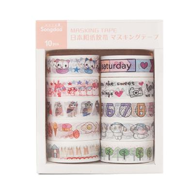 China 10 Rolls Set Waterproof Diy Planner Scrapbooking Decoration Adhesive Tape Label Stickers Stationery for sale