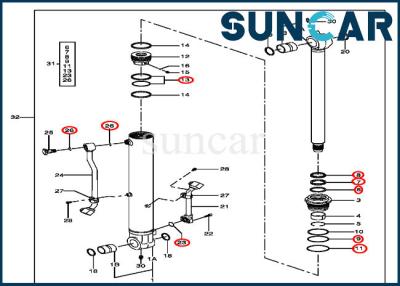 China 4464986 Kit de sellado de cilindros de cubo para modelos John Deere 75D, 85D, 75C, 80C en venta