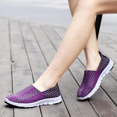 China Woven Lightweight Women Knit Material Fashion Hand - Woven Pumps Comfortable Insole Straw Flat Walking Shoes Luxury Custom Made for sale