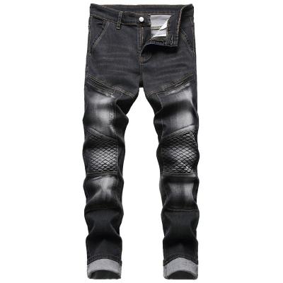 China Color Fade Proof High Quality Men's Fashion Brand Motorcycle Men's Personality Pleated Slim Stretch Fashionable Jeans for sale