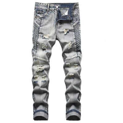 China Color Fade Proof 2022 high quality nostalgic men's fashion ripped special embroidered jeans pants for sale