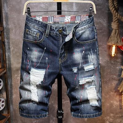 China New breathable high-grade summer denim shorts men's small straight young men's pants five point hole denim bulletproof pants for sale