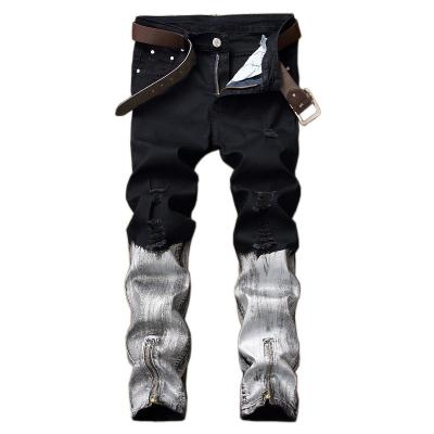 China 2022 Breathable High Quality Slim Fit Ripped Denim Pants Ripped Leg Zipper Men Coated Jeans for sale