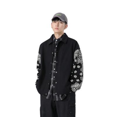 China 2022National Fashion New Paisley Waterproof Black Turn-down Collar Cotton Men's Spring Leisure Fashionable Coat for sale