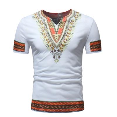 China 2022 Wholesale Hot Selling Men's Clothing African Ethnic Print Short SleeveVCollar T-shirt Large Size Pullover 2022 for sale