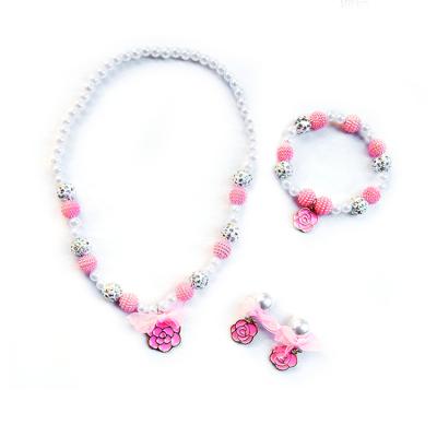 China Fashion Kids Cute Sleeping Beauty Jewelry Set Of 3 Piece Pink Necklace Earrings Bracelet For Girl for sale