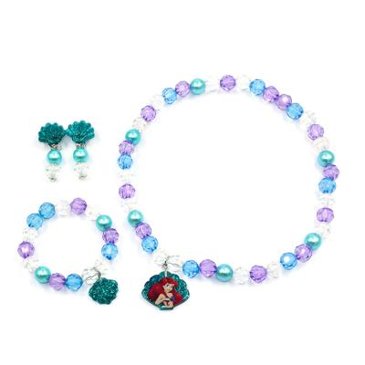 China Fashion Kids 3 Pieces To Pretend Play Makeup Jewelry Set Ariel Princess Jewelry Set For Girl for sale