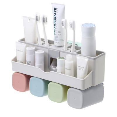 China Multifunctional Wall Mounted Toothbrush Holder Toothpaste Holder Bathroom Organizer Cups Holder Stand Storage Set for sale