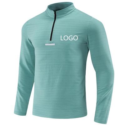 China Wholesale Men's Gym Fitness Running Shirts Workout Sports 1/4 Sleeve Breathable Active Zipper Long Sleeve Tops Shirt Tracksuit Sweatshirt for sale