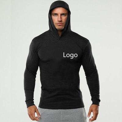 China Custom Logo Solid Men's Long Sleeve Anti-wrinkle Hoodie Men's Long Sleeve Pullover Workout GYM Hooded Sweatshirts for sale