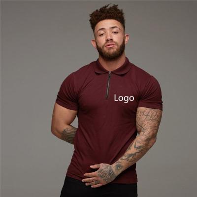 China Custom Logo Plain Workout Mens Polo Shirts 1/4 Anti-Wrinkle Zip Up Polo T-Shirts For Men for sale