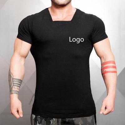 China Custom Men's Plain Neck Cotton T-shirts Men's Anti-Wrinkle Square Men's T-shirt Workout Casual T-shirts for sale