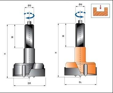 China Stalen lichaam TCT Drill bits voor scharnieren, rode (LH) of zwarte (RH) kleur geschilderd oppervlak Te koop