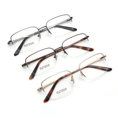 China ST-9392 Titanium Ready Stock Custom Men's Luxury Glass Rim Optical Frames Half Optical Frames for sale