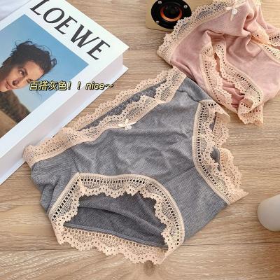 China Mid Waist Bag Hip Panties Women Modale High Waist Girl Lace Edge High Crotch Soft Elastic Cotton Viable for sale