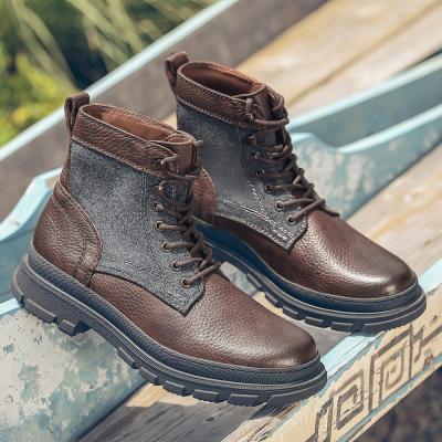 China Trend ABINITIO Logo Designer Lace Up Custom Made Fashion Winter Warm Leather Boots For Men for sale