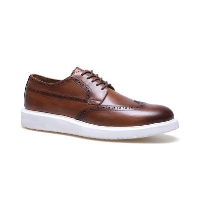 China Custom Made Lightweight Luxury Business Casual Dress Mens Brown Leather Brogue Shoes for sale