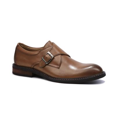 China Waterproof Classic Gentlemen Brown Dress Up Monk Strap Men Genuine Leather Shoes for sale