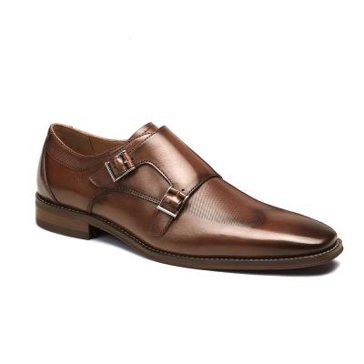 China Latest Wedding Brown Leather Monk Shoes For Men High Quality Hand Made Lightweight for sale