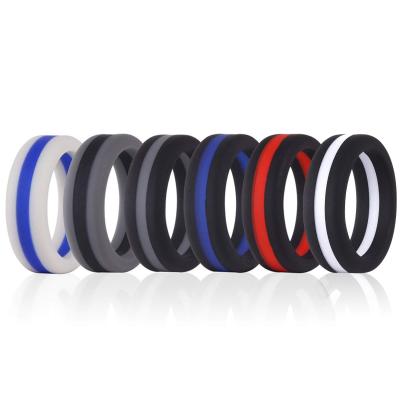 China Two Layer Multi Color Silicone Ring Environmental Friendly 8mm Wide Outdoor Sport Rings For Men for sale