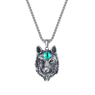 China Vintage Retro Wolf Viking Style Stainless Steel Rune Amulet Jewelry Norse Totem Pendant Necklace For Men for sale