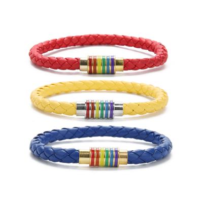 China PU Polishing Hot Selling Leather Rope Braided Color Simple Magnetic Buckle Copper Bracelet Fashion Leather Rope Bracelet for sale