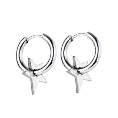 China New Hiphop Stainless Steel Punk Star Drop Dangle Earrings For Men And Women for sale