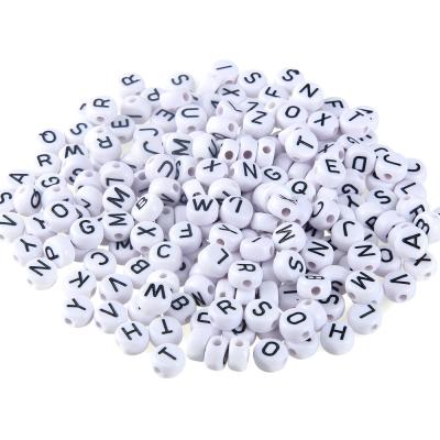 China Hot Sale 100pcs Amazon Oil Drip Acrylic Alphabet Beads Black Characters On White Background Letter Bead DIY Jewelry Accessories for sale